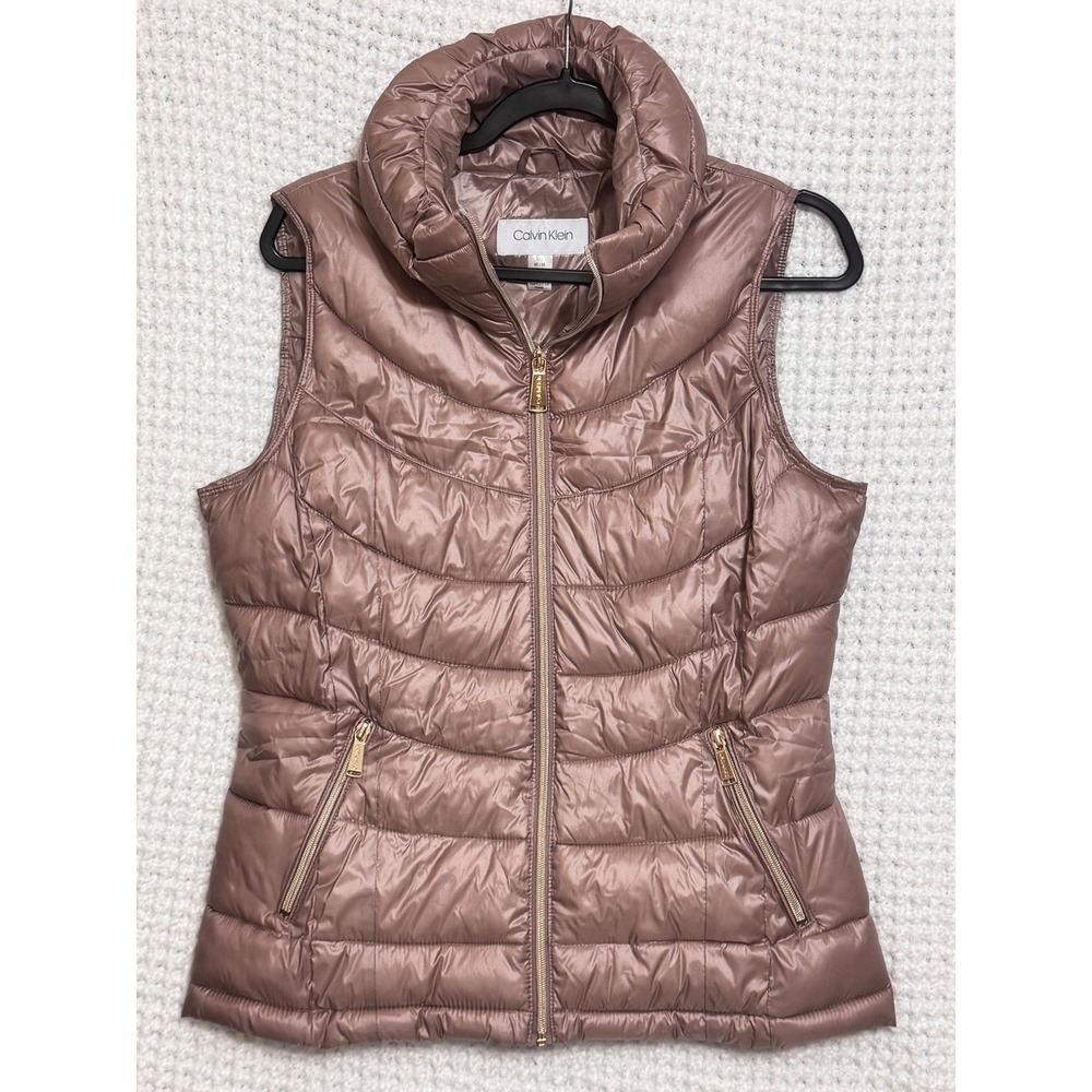 Calvin Klein Puffer‎ Vest Womens M/M Medium Metallic Rose Gold Quilted